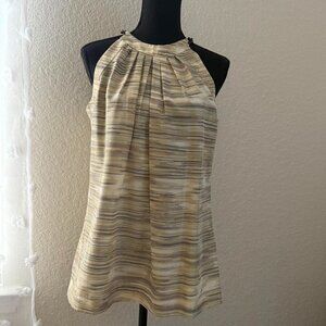 WORTH NY 100% Silk Sleeveless Pleated Neck Blouse in Patterned Fabric Size 8